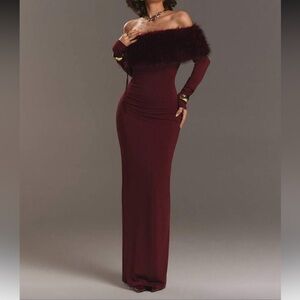 Elegant Off-Shoulder Burgundy Dress
